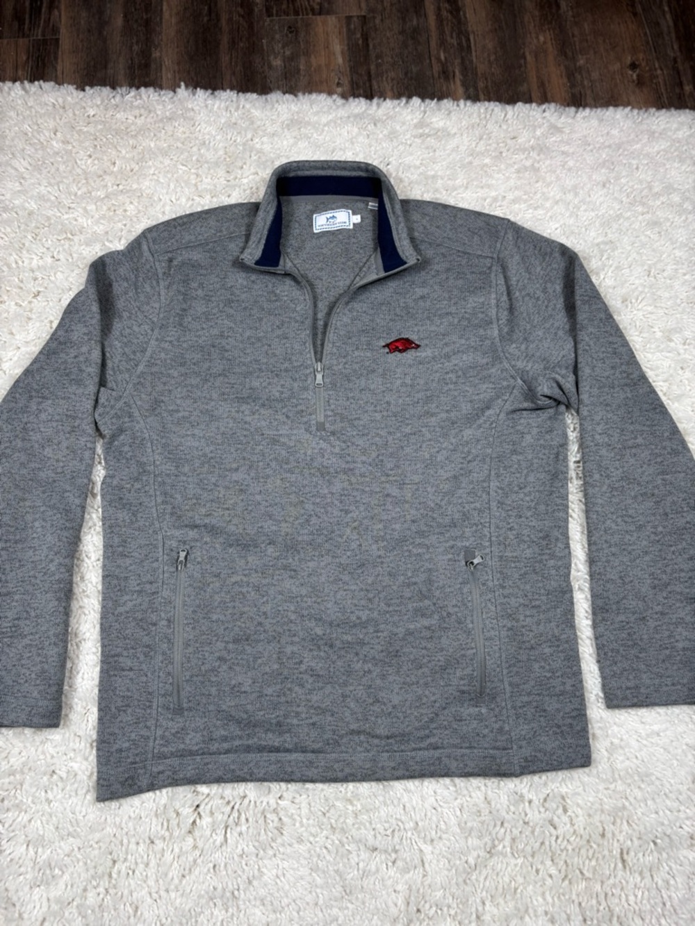 Southern Tide Arkansas Razorbacks Quarter Zip Pullover Gray Men’s L